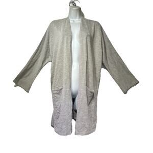 DONNI Lightweight Gray Pinstripe Cotton Knit Oversized Open Cardigan Sweater OS